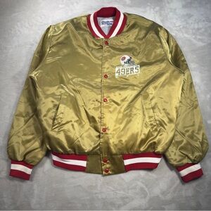 Vintage San Francisco 49ers NFL Chalk Line Gold Satin Bomber Jacket USA Made